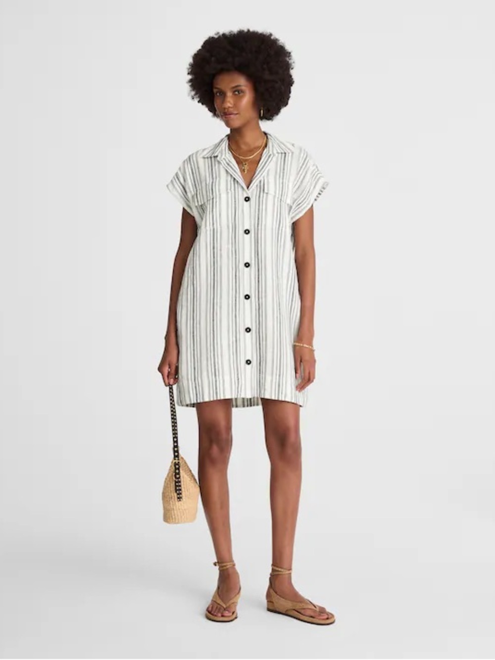 Madewell Utility Short-Sleeve Mini Shirtdress in 100% Linen Size Medium